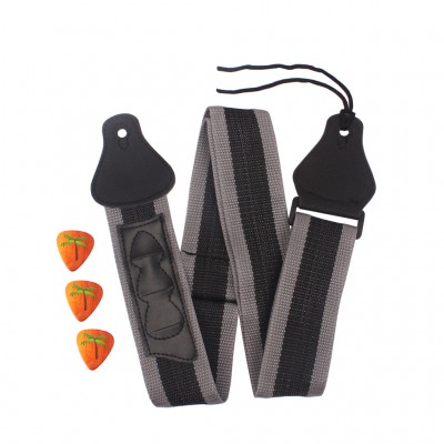 Electric Acoustic Bass Guitar Strap W/3 Pick Plectrums Holders Leather Ends Multifunction Black Useful Nylon